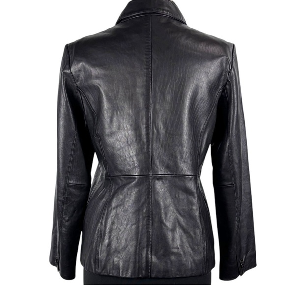 ANNE KLEIN Y2K 90S BLACK LAMBSKIN LEATHER CLASSIC CASUAL RELAXED FIT JACKET - Picture 6 of 14